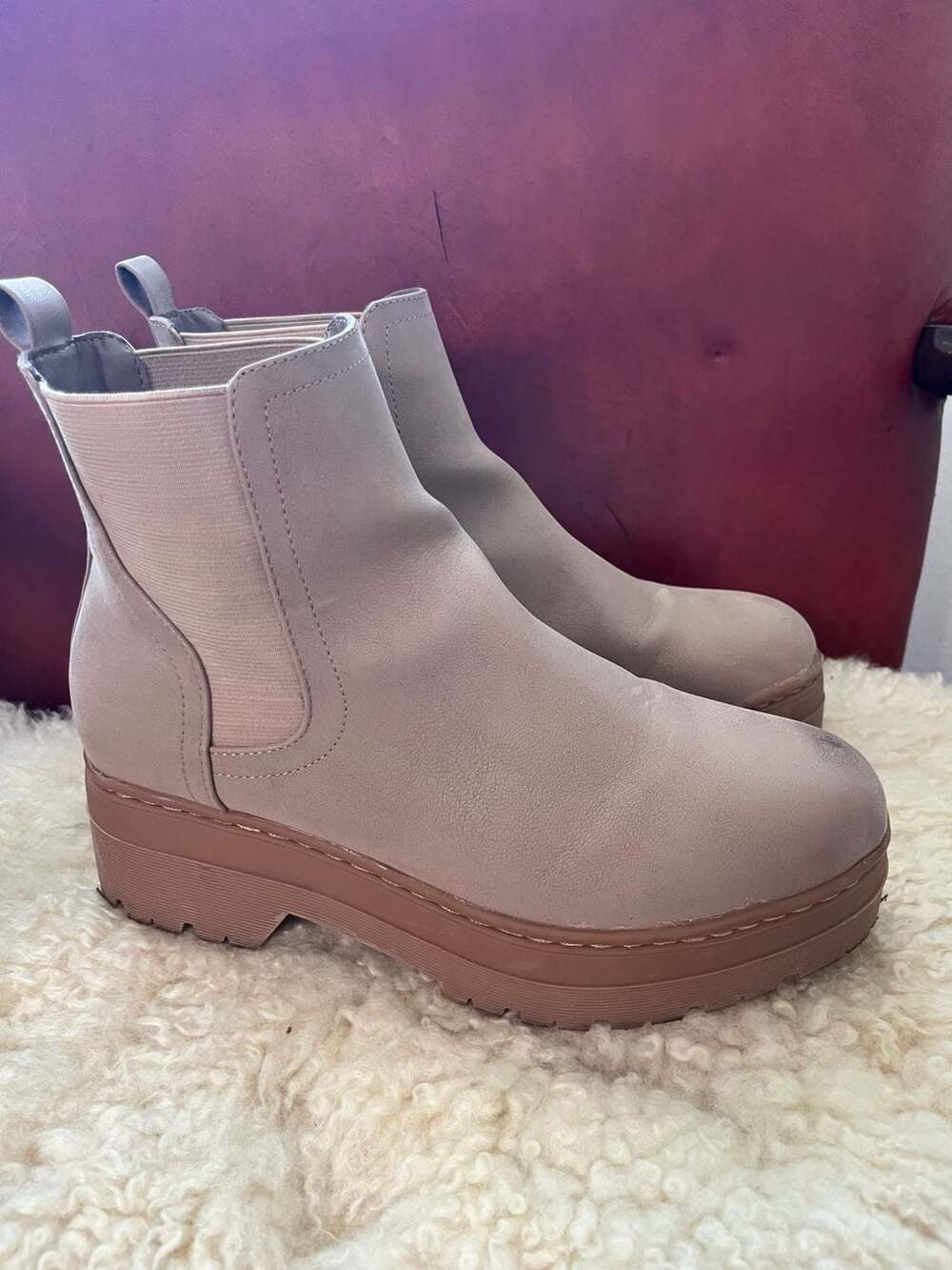 Taupe Platform Chelsea Boots Chunky Lug Sole Combat Ankle Booties